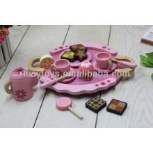 Ensemble de jeu de thé rose en bois Cuisine à jouets en bois